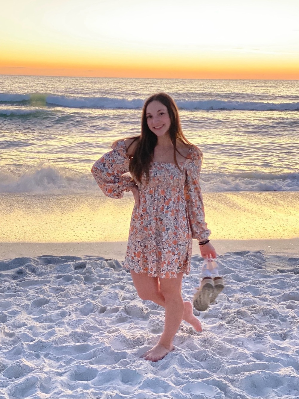 Cupshe Floral Long Sleeve Mini Dress in Orange & Cream
